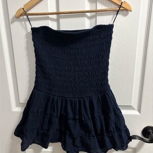 Hollister Dark Blue Smocked Strapless Dress